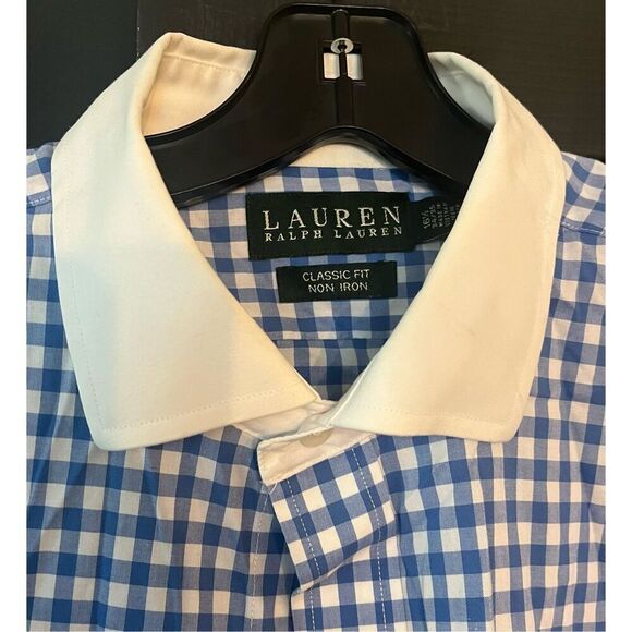 Ralph Lauren Blue Slim Fit Non Iron Long Sleeve Button Up Check collar - Picture 3 of 4